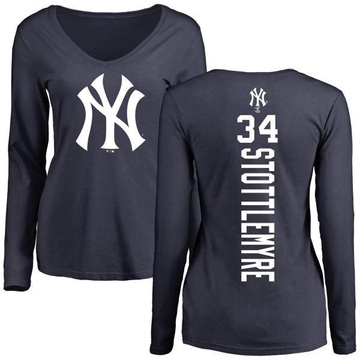 Women's New York Yankees Mel Stottlemyre ＃34 Backer Slim Fit Long Sleeve T-Shirt - Navy