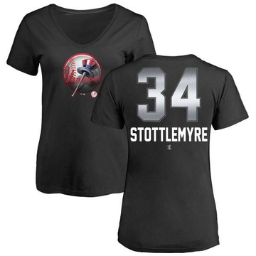 Women's New York Yankees Mel Stottlemyre ＃34 Midnight Mascot V-Neck T-Shirt - Black