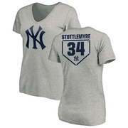 Women's New York Yankees Mel Stottlemyre ＃34 RBI Slim Fit V-Neck T-Shirt Heathered - Gray