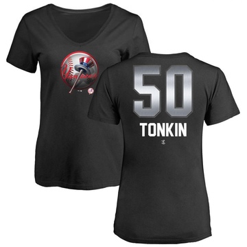 Women's New York Yankees Michael Tonkin ＃50 Midnight Mascot V-Neck T-Shirt - Black