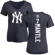 Women's New York Yankees Mickey Mantle ＃7 Backer Slim Fit T-Shirt - Navy