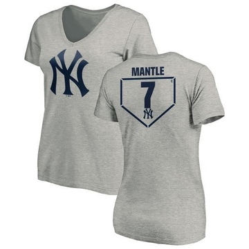 Women's New York Yankees Mickey Mantle ＃7 RBI Slim Fit V-Neck T-Shirt Heathered - Gray