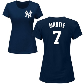 Women's New York Yankees Mickey Mantle ＃7 Roster Name & Number T-Shirt - Navy