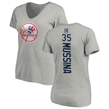 Women's New York Yankees Mike Mussina ＃35 Backer Slim Fit T-Shirt Ash