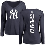 Women's New York Yankees Oswald Peraza ＃91 Backer Slim Fit Long Sleeve T-Shirt - Navy