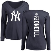 Women's New York Yankees Paul O'Neill ＃21 Backer Slim Fit Long Sleeve T-Shirt - Navy