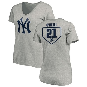 Women's New York Yankees Paul O'Neill ＃21 RBI Slim Fit V-Neck T-Shirt Heathered - Gray