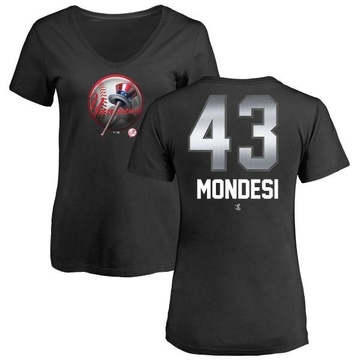 Women's New York Yankees Raul Mondesi ＃43 Midnight Mascot V-Neck T-Shirt - Black