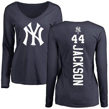 Women's New York Yankees Reggie Jackson ＃44 Backer Slim Fit Long Sleeve T-Shirt - Navy