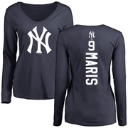 Women's New York Yankees Roger Maris ＃9 Backer Slim Fit Long Sleeve T-Shirt - Navy