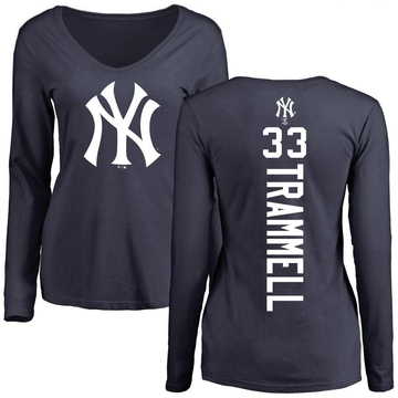 Women's New York Yankees Taylor Trammell ＃33 Backer Slim Fit Long Sleeve T-Shirt - Navy