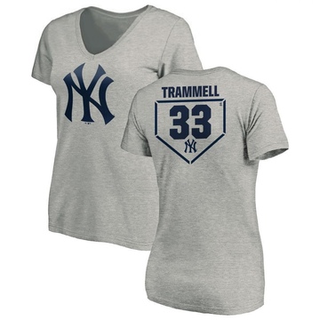 Women's New York Yankees Taylor Trammell ＃33 RBI Slim Fit V-Neck T-Shirt Heathered - Gray