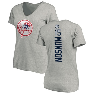 Women's New York Yankees Thurman Munson ＃15 Backer Slim Fit T-Shirt Ash