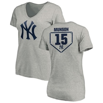 Women's New York Yankees Thurman Munson ＃15 RBI Slim Fit V-Neck T-Shirt Heathered - Gray