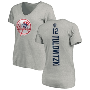 Women's New York Yankees Troy Tulowitzki ＃12 Backer Slim Fit T-Shirt Ash