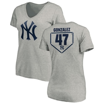 Women's New York Yankees Victor Gonzalez ＃47 RBI Slim Fit V-Neck T-Shirt Heathered - Gray