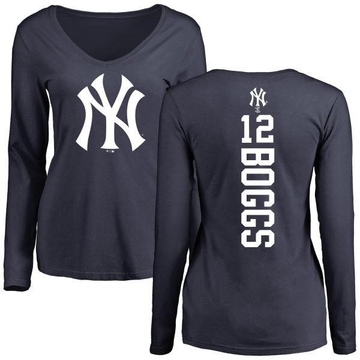 Women's New York Yankees Wade Boggs ＃12 Backer Slim Fit Long Sleeve T-Shirt - Navy