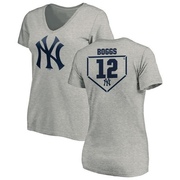 Women's New York Yankees Wade Boggs ＃12 RBI Slim Fit V-Neck T-Shirt Heathered - Gray