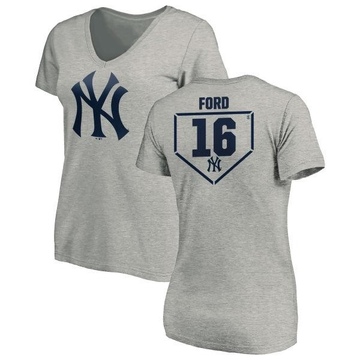 Women's New York Yankees Whitey Ford ＃16 RBI Slim Fit V-Neck T-Shirt Heathered - Gray