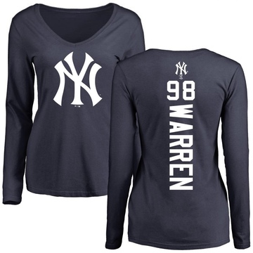 Women's New York Yankees Will Warren ＃98 Backer Slim Fit Long Sleeve T-Shirt - Navy