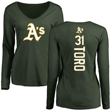 Women's Oakland Athletics Abraham Toro ＃31 Backer Slim Fit Long Sleeve T-Shirt - Green