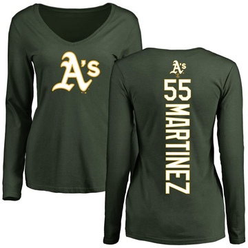 Women's Oakland Athletics Adrian Martinez ＃55 Backer Slim Fit Long Sleeve T-Shirt - Green