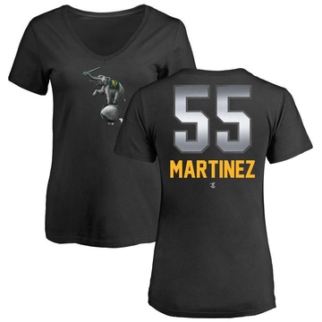 Women's Oakland Athletics Adrian Martinez ＃55 Midnight Mascot V-Neck T-Shirt - Black