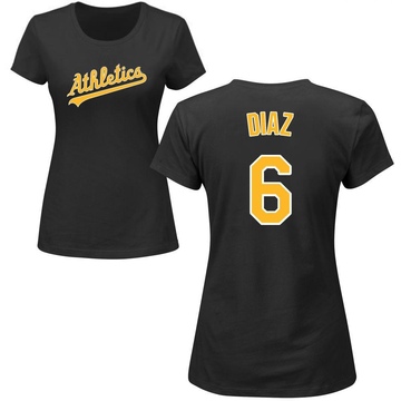 Women's Oakland Athletics Aledmys Diaz ＃6 Roster Name & Number T-Shirt - Black