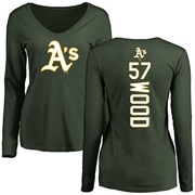 Women's Oakland Athletics Alex Wood ＃57 Backer Slim Fit Long Sleeve T-Shirt - Green