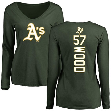 Women's Oakland Athletics Alex Wood ＃57 Backer Slim Fit Long Sleeve T-Shirt - Green