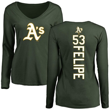 Women's Oakland Athletics Angel Felipe ＃53 Backer Slim Fit Long Sleeve T-Shirt - Green