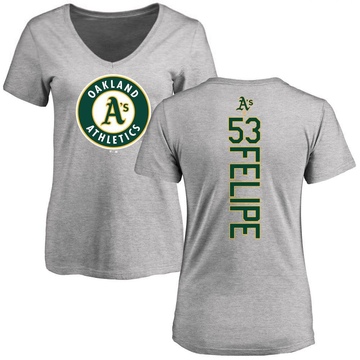 Women's Oakland Athletics Angel Felipe ＃53 Backer Slim Fit T-Shirt Ash