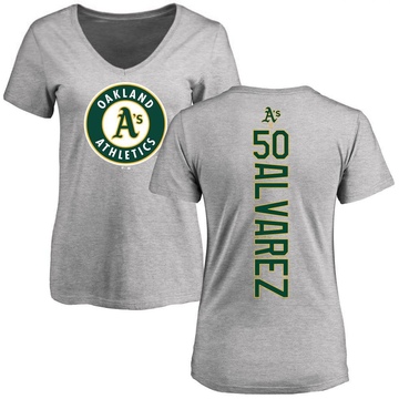 Women's Oakland Athletics Armando Alvarez ＃50 Backer Slim Fit T-Shirt Ash