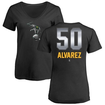 Women's Oakland Athletics Armando Alvarez ＃50 Midnight Mascot V-Neck T-Shirt - Black