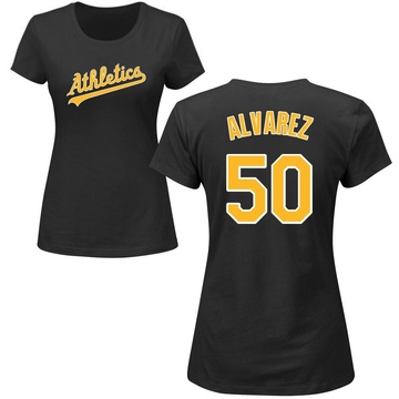 Women's Oakland Athletics Armando Alvarez ＃50 Roster Name & Number T-Shirt - Black