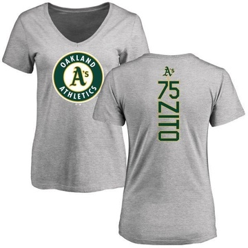 Women's Oakland Athletics Barry Zito ＃75 Backer Slim Fit T-Shirt Ash