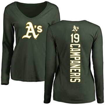 Women's Oakland Athletics Bert Campaneris ＃19 Backer Slim Fit Long Sleeve T-Shirt - Green