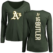 Women's Oakland Athletics Billy Butler ＃16 Backer Slim Fit Long Sleeve T-Shirt - Green