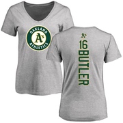 Women's Oakland Athletics Billy Butler ＃16 Backer Slim Fit T-Shirt Ash