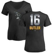 Women's Oakland Athletics Billy Butler ＃16 Midnight Mascot V-Neck T-Shirt - Black