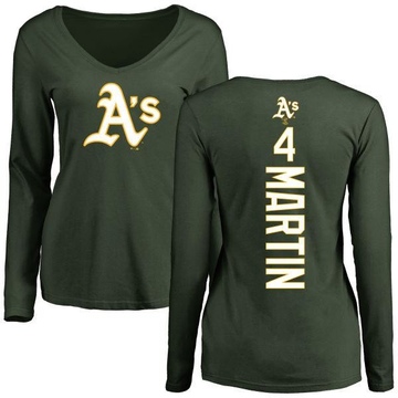 Women's Oakland Athletics Billy Martin ＃4 Backer Slim Fit Long Sleeve T-Shirt - Green