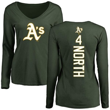 Women's Oakland Athletics Billy North ＃4 Backer Slim Fit Long Sleeve T-Shirt - Green