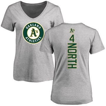 Women's Oakland Athletics Billy North ＃4 Backer Slim Fit T-Shirt Ash