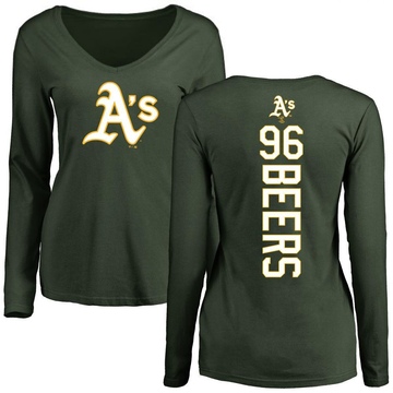 Women's Oakland Athletics Blake Beers ＃96 Backer Slim Fit Long Sleeve T-Shirt - Green