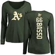 Women's Oakland Athletics Brady Basso ＃66 Backer Slim Fit Long Sleeve T-Shirt - Green