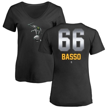 Women's Oakland Athletics Brady Basso ＃66 Midnight Mascot V-Neck T-Shirt - Black