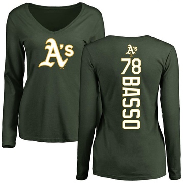 Women's Oakland Athletics Brady Basso ＃78 Backer Slim Fit Long Sleeve T-Shirt - Green