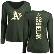 Women's Oakland Athletics Brandon Bielak ＃62 Backer Slim Fit Long Sleeve T-Shirt - Green