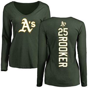 Women's Oakland Athletics Brent Rooker ＃25 Backer Slim Fit Long Sleeve T-Shirt - Green