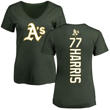 Women's Oakland Athletics Brett Harris ＃77 Backer Slim Fit T-Shirt - Green